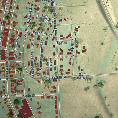 Close-up of the map of Rosalia, Washington print showing street and building detail