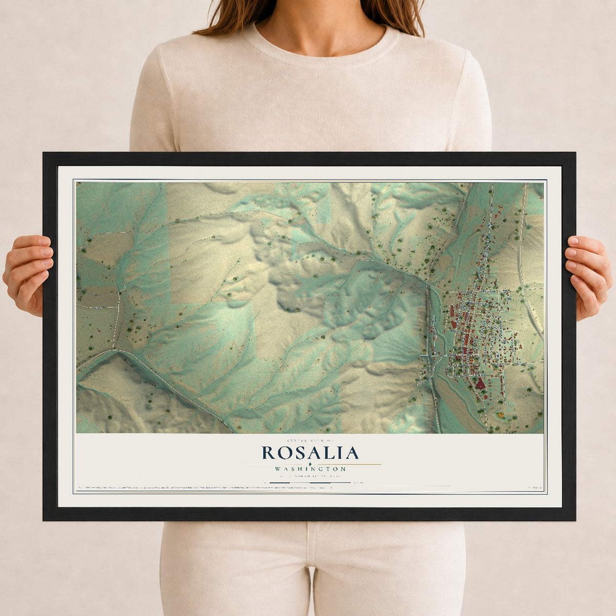 Map of Rosalia, Washington, 12 x 18 inch print in a black wood frame
