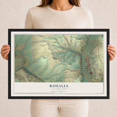 Map of Rosalia, Washington, 12 x 18 inch print in a black wood frame