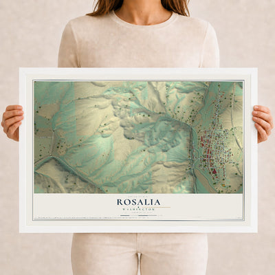 Map of Rosalia, Washington, 12 x 18 inch print in a white wood frame