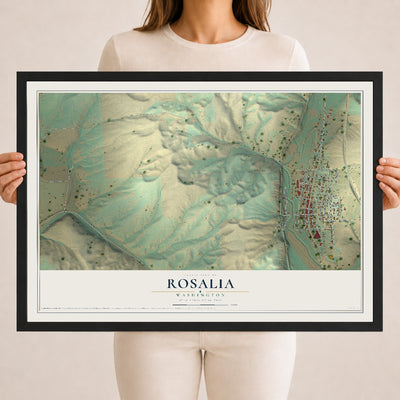 Map of Rosalia, Washington, 18 x 24 inch print in a black wood frame