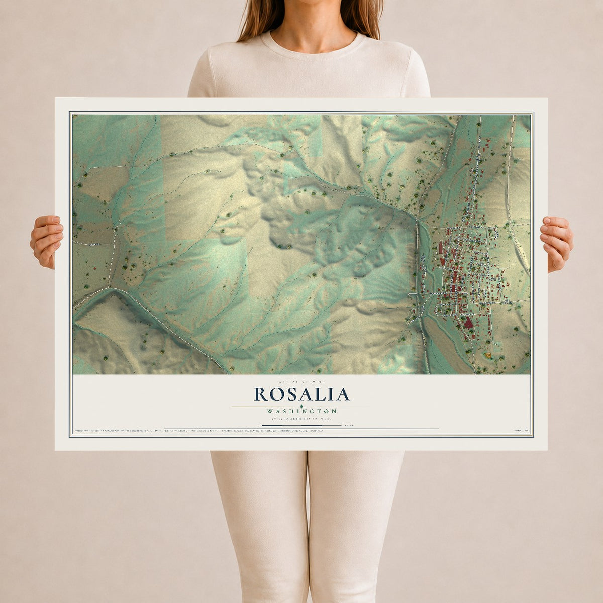 Map of Rosalia, Washington, 24 x 36 inch unframed archival matte print