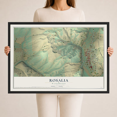 Map of Rosalia, Washington, 24 x 36 inch print in a black wood frame