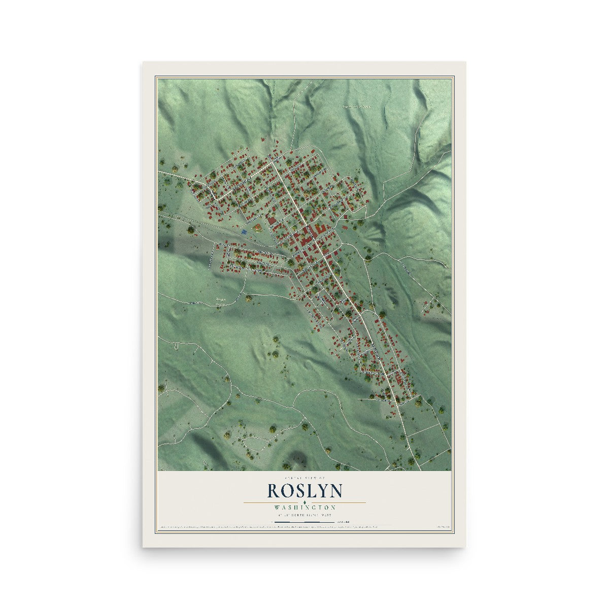 Map of Roslyn, Washington, 12 x 18 inch unframed archival matte print
