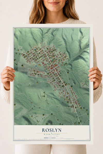 Map of Roslyn, Washington, 18 x 24 inch unframed archival matte print
