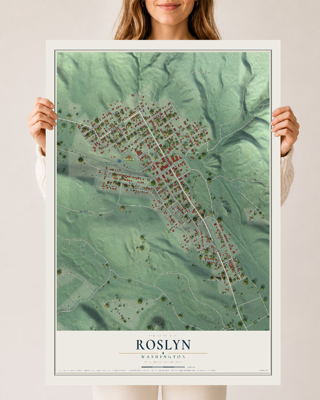 Map of Roslyn, Washington, 24 x 36 inch unframed archival matte print