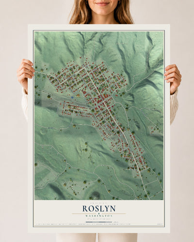 Map of Roslyn, Washington, 24 x 36 inch unframed archival matte print