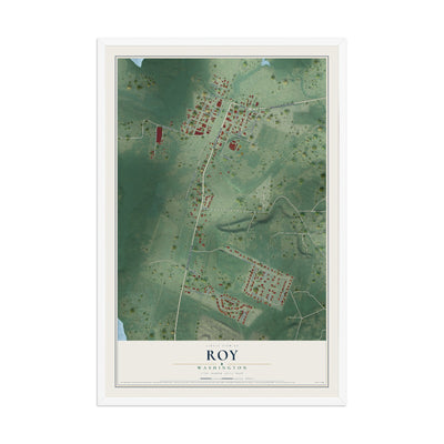 Map of Roy, Washington, 12 x 18 inch print in a white wood frame