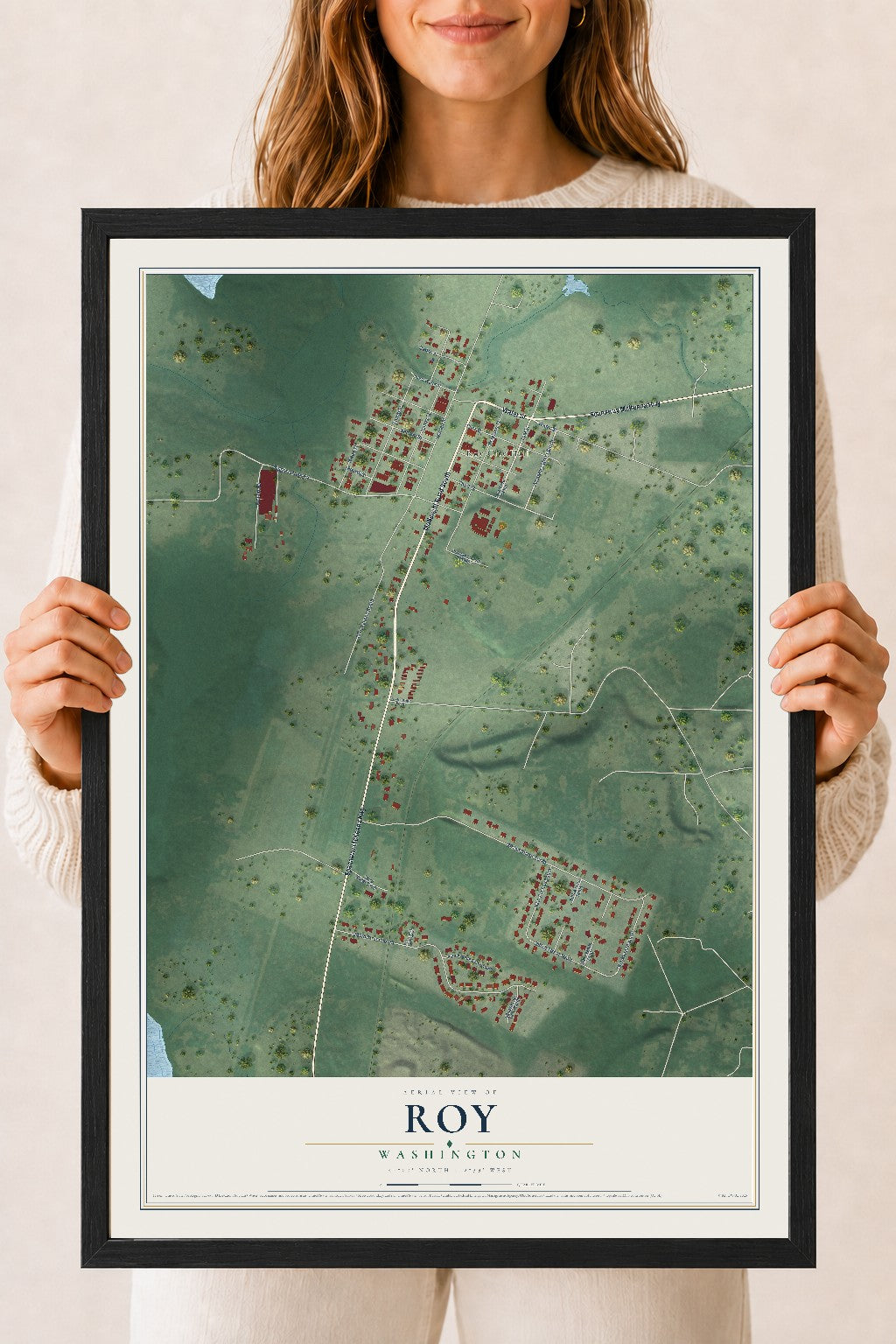 Map of Roy, Washington, 18 x 24 inch print in a black wood frame