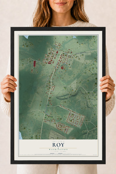 Map of Roy, Washington, 18 x 24 inch print in a black wood frame
