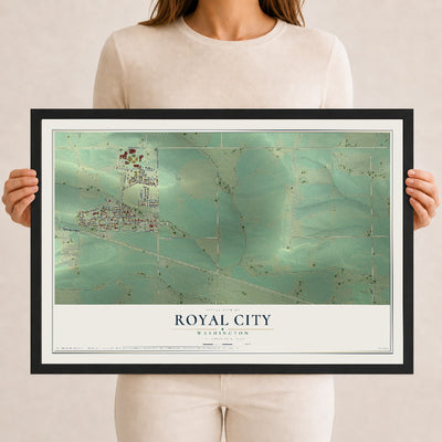 Map of Royal City, Washington, 12 x 18 inch print in a black wood frame