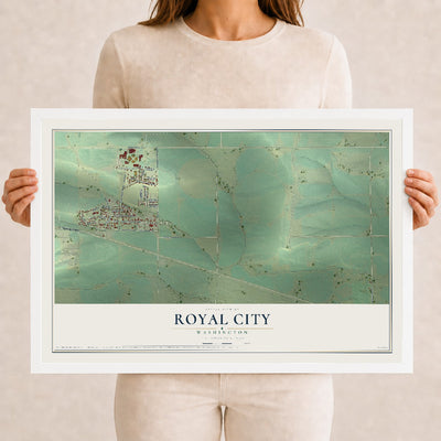 Map of Royal City, Washington, 12 x 18 inch print in a white wood frame