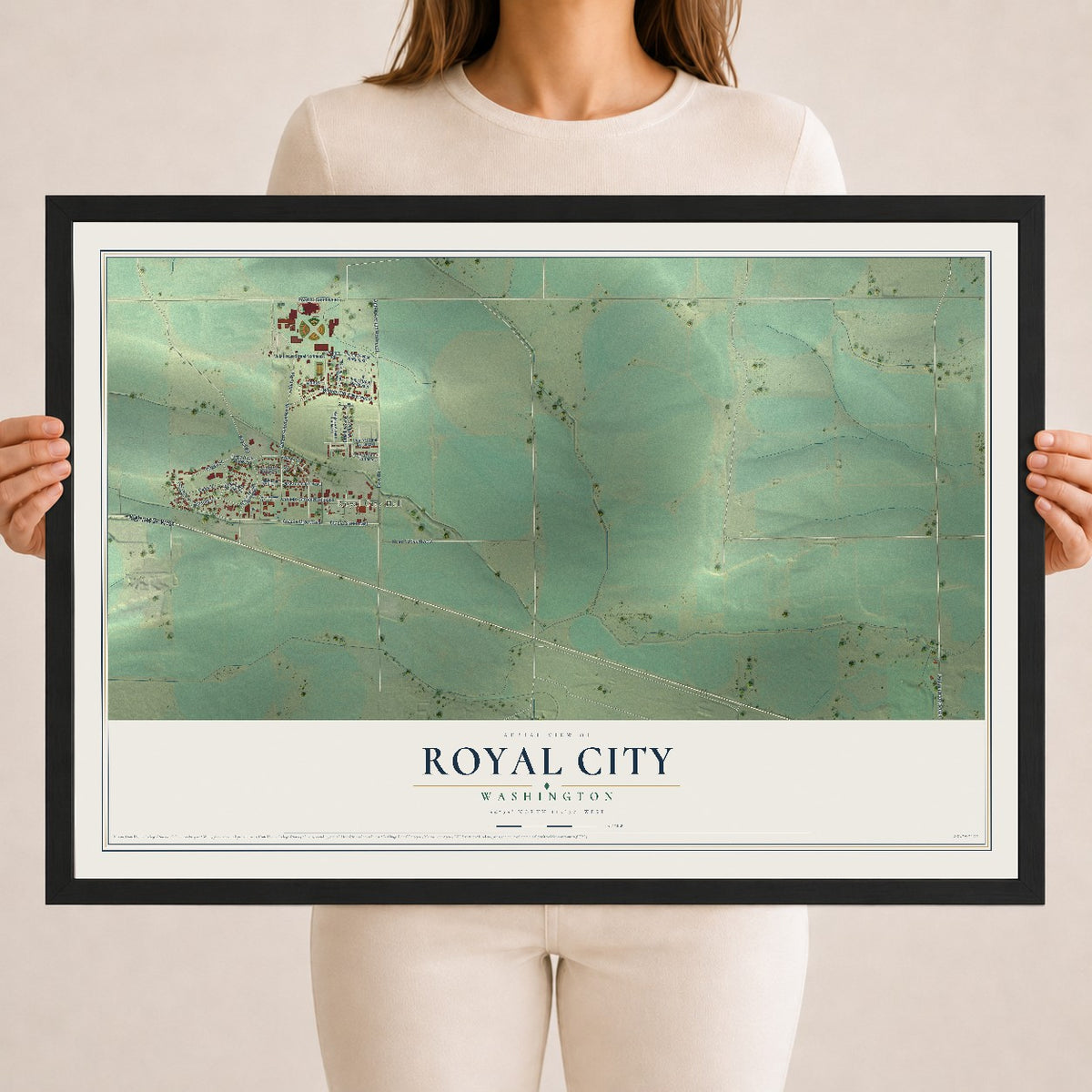 Map of Royal City, Washington, 18 x 24 inch print in a black wood frame