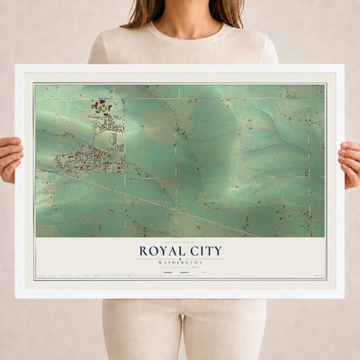 Map of Royal City, Washington, 18 x 24 inch print in a white wood frame