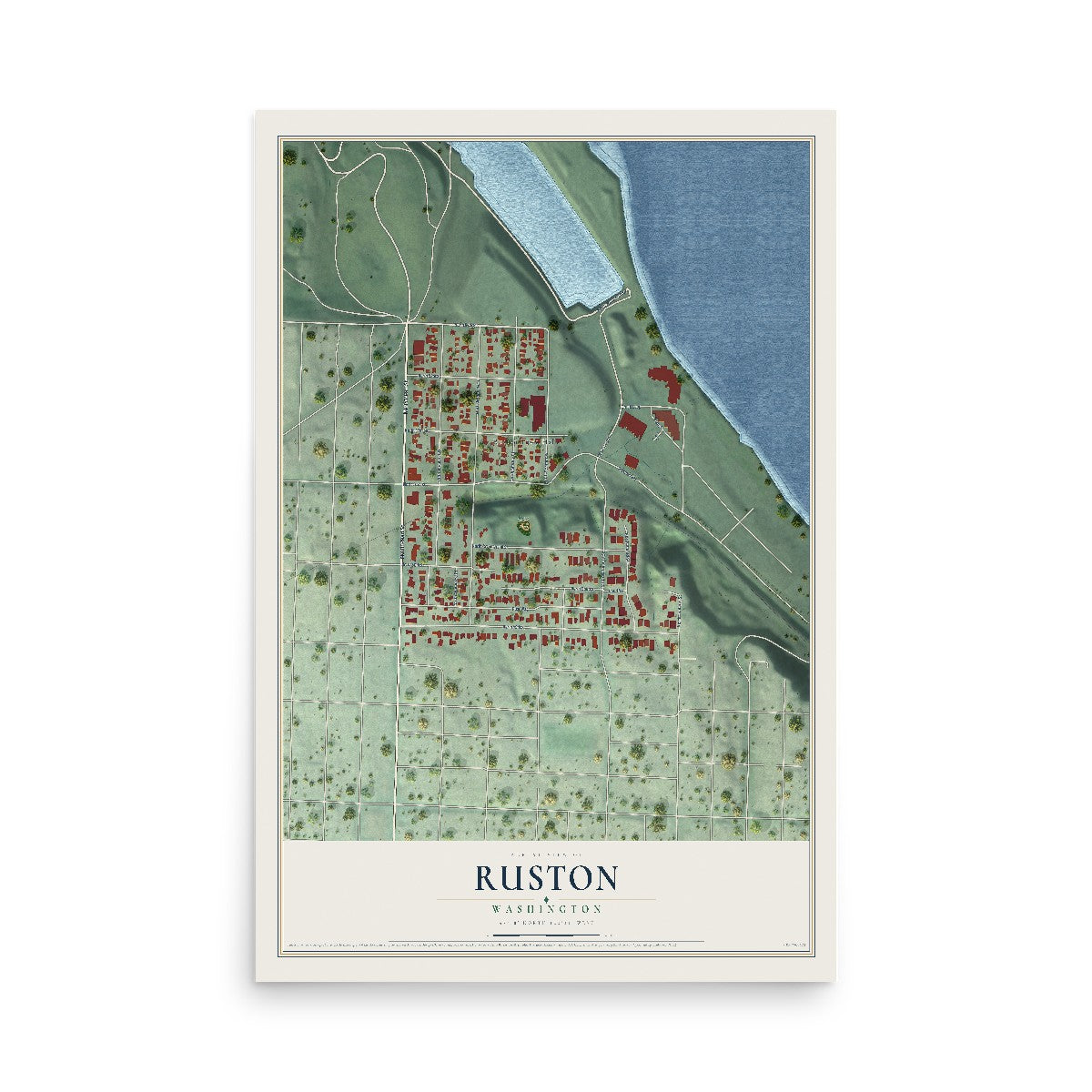 Map of Ruston, Washington, 12 x 18 inch unframed archival matte print