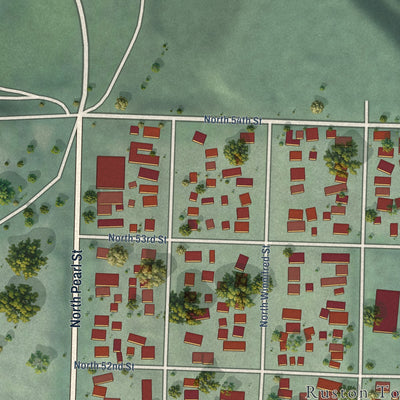 Second close-up of the map of Ruston, Washington print showing more streets and buildings