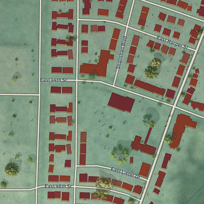 Close-up of the map of Salishan, Washington print showing street and building detail
