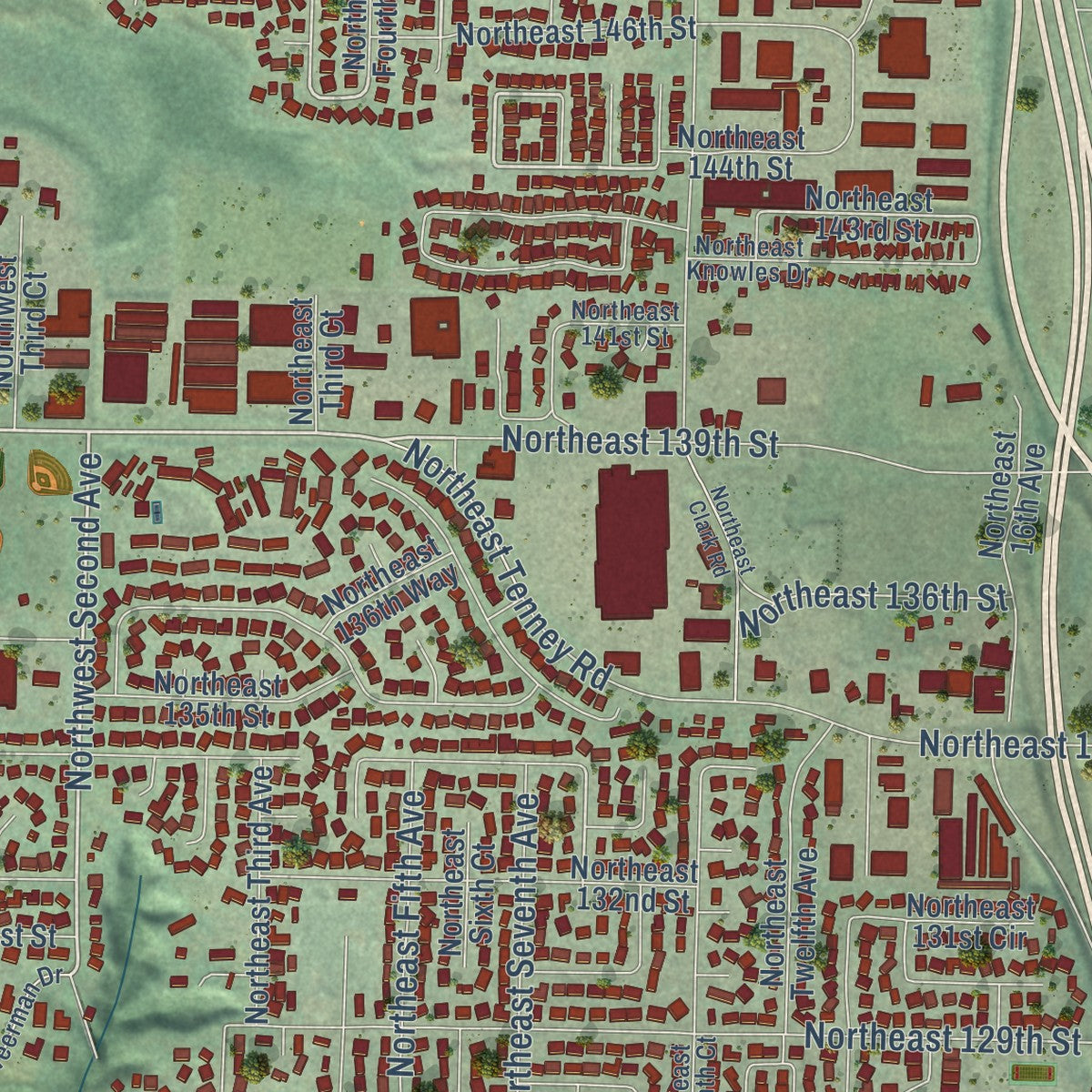 Second close-up of the map of Salmon Creek, Washington print showing more streets and buildings
