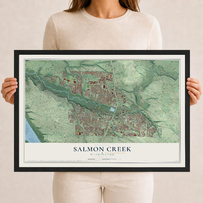 Map of Salmon Creek, Washington, 12 x 18 inch print in a black wood frame