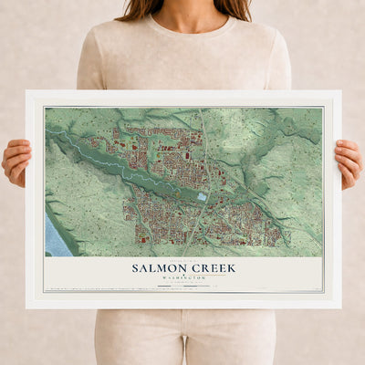 Map of Salmon Creek, Washington, 12 x 18 inch print in a white wood frame