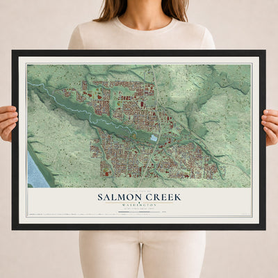 Map of Salmon Creek, Washington, 18 x 24 inch print in a black wood frame
