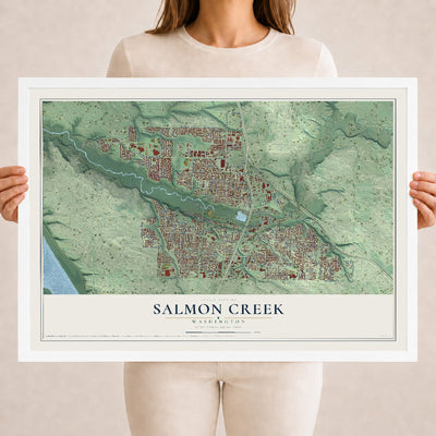 Map of Salmon Creek, Washington, 18 x 24 inch print in a white wood frame