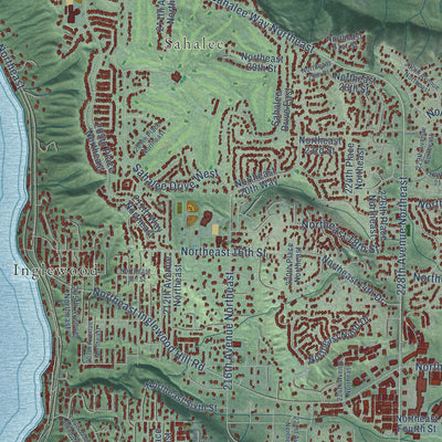 Close-up of the map of Sammamish, Washington print showing street and building detail