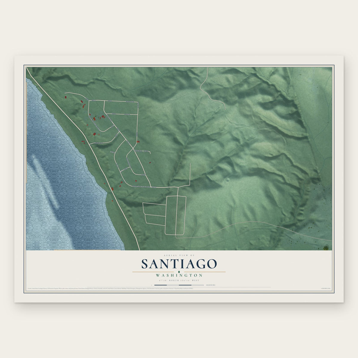 Santiago, Washington map print, the full design