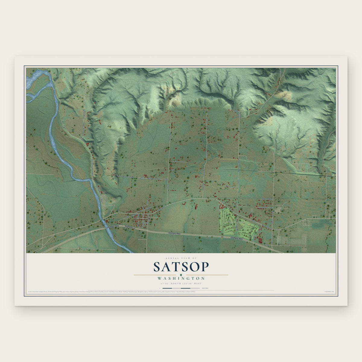 Satsop, Washington map print, the full design