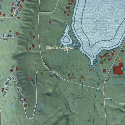 Close-up of the map of Seabeck, Washington print showing street and building detail