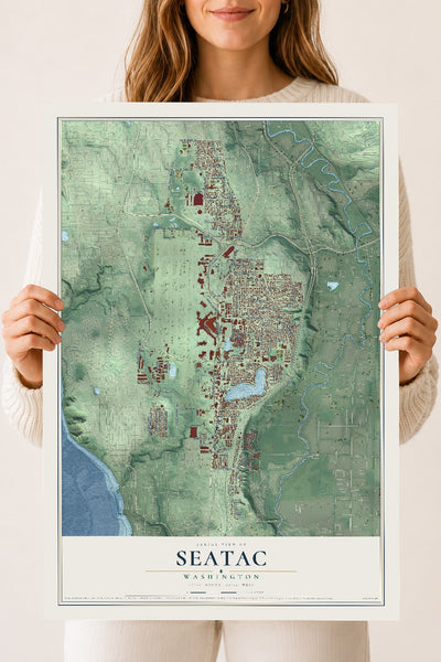Map of SeaTac, Washington, 18 x 24 inch unframed archival matte print
