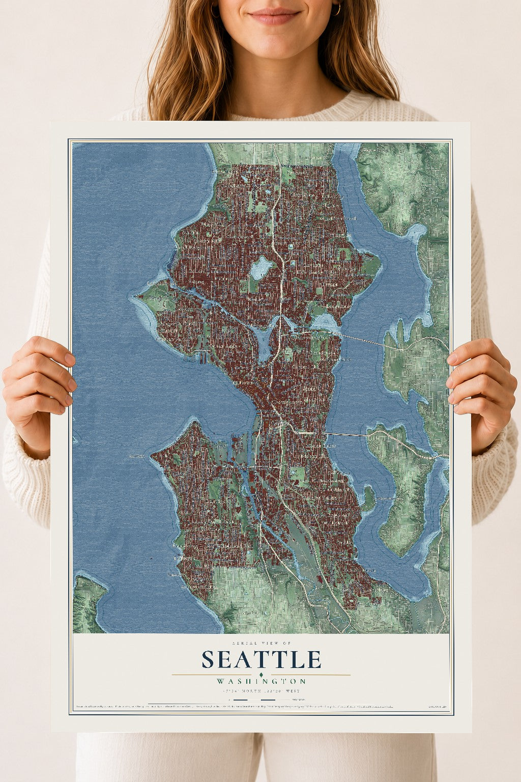 Map of Seattle, Washington, 18 x 24 inch unframed archival matte print
