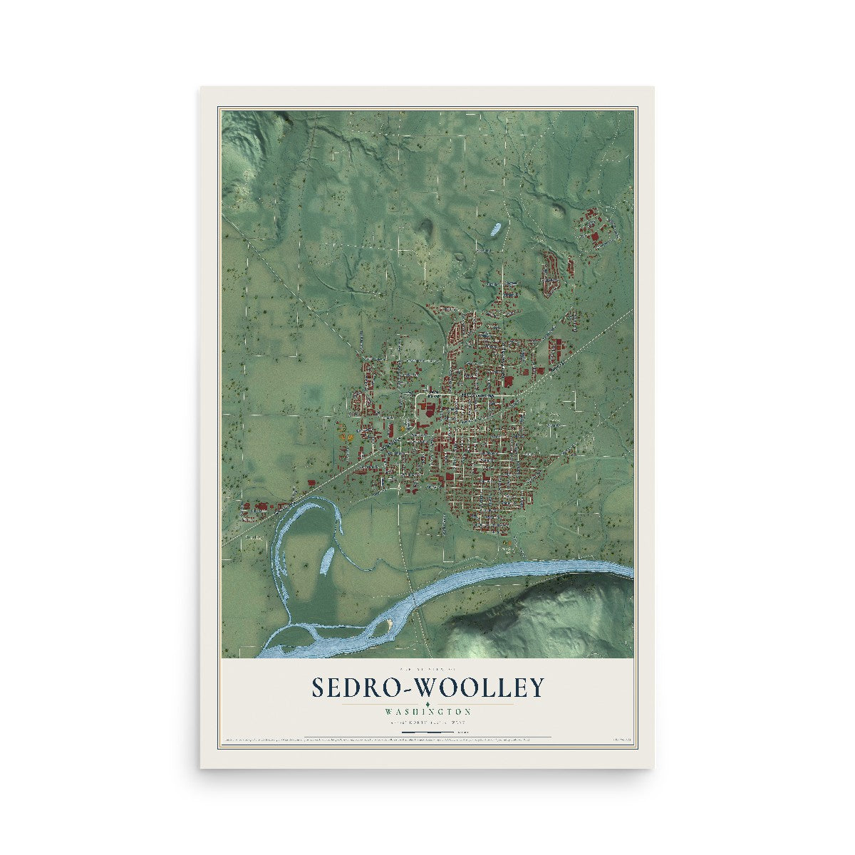 Map of Sedro-Woolley, Washington, 12 x 18 inch unframed archival matte print