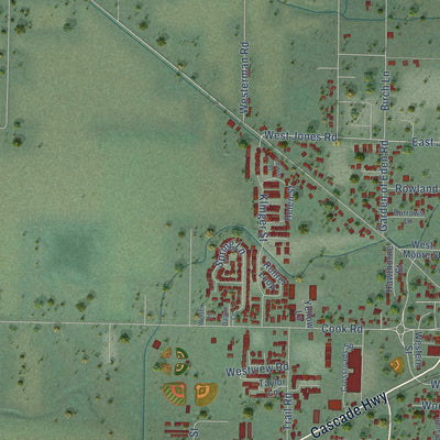 Second close-up of the map of Sedro-Woolley, Washington print showing more streets and buildings
