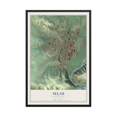 Map of Selah, Washington, 12 x 18 inch print in a black wood frame