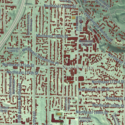 Second close-up of the map of Shoreline, Washington print showing more streets and buildings