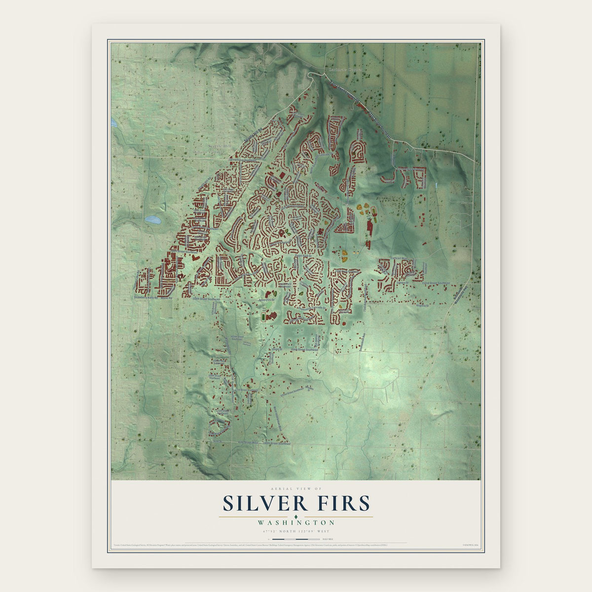 Silver Firs, Washington map print, the full design