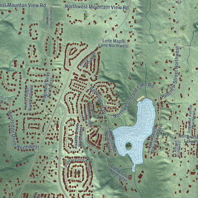 Close-up of the map of Silverdale, Washington print showing street and building detail