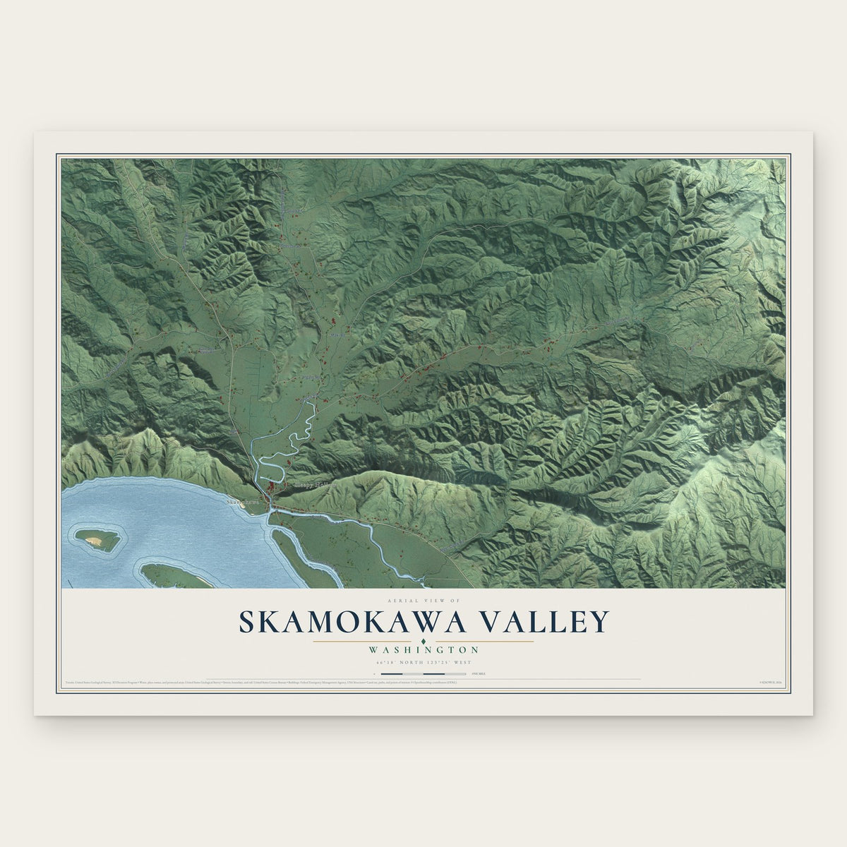 Skamokawa Valley, Washington map print, the full design