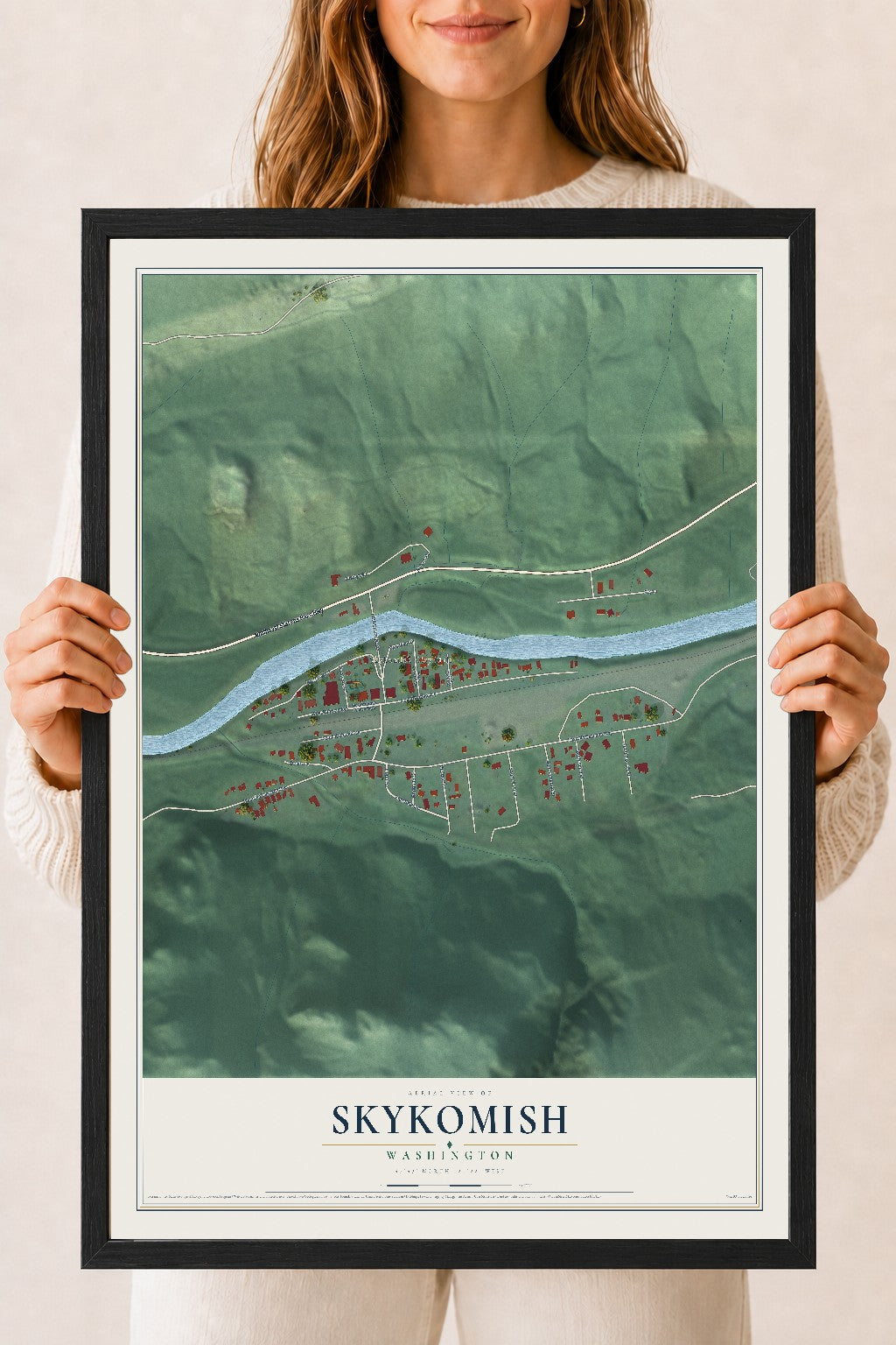 Map of Skykomish, Washington, 18 x 24 inch print in a black wood frame