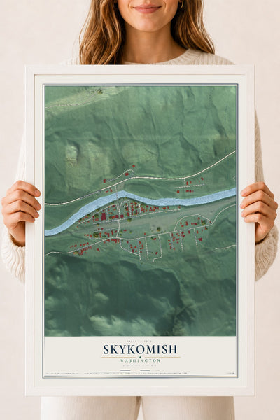 Map of Skykomish, Washington, 18 x 24 inch print in a white wood frame