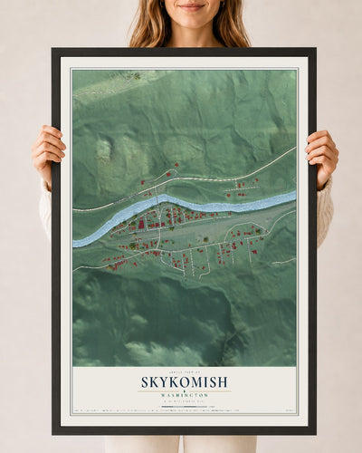 Map of Skykomish, Washington, 24 x 36 inch print in a black wood frame