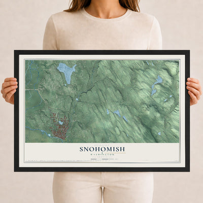 Map of Snohomish, Washington, 12 x 18 inch print in a black wood frame