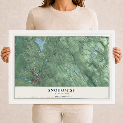 Map of Snohomish, Washington, 12 x 18 inch print in a white wood frame