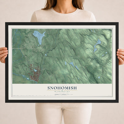 Map of Snohomish, Washington, 18 x 24 inch print in a black wood frame