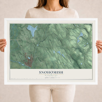 Map of Snohomish, Washington, 18 x 24 inch print in a white wood frame