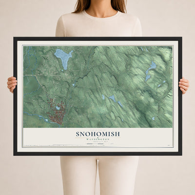 Map of Snohomish, Washington, 24 x 36 inch print in a black wood frame