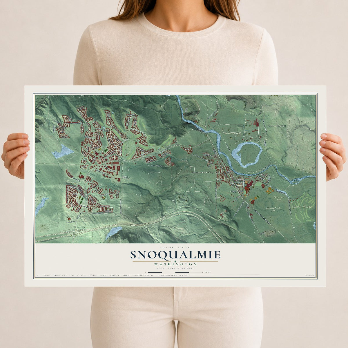 Map of Snoqualmie, Washington, 12 x 18 inch unframed archival matte print
