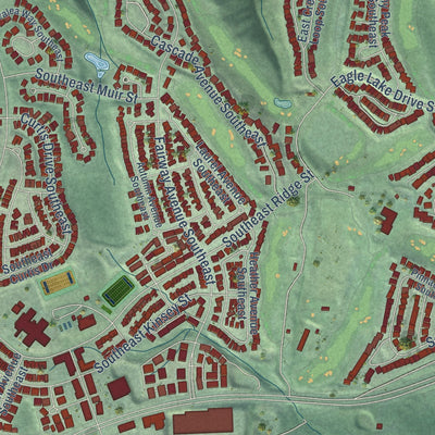 Close-up of the map of Snoqualmie, Washington print showing street and building detail