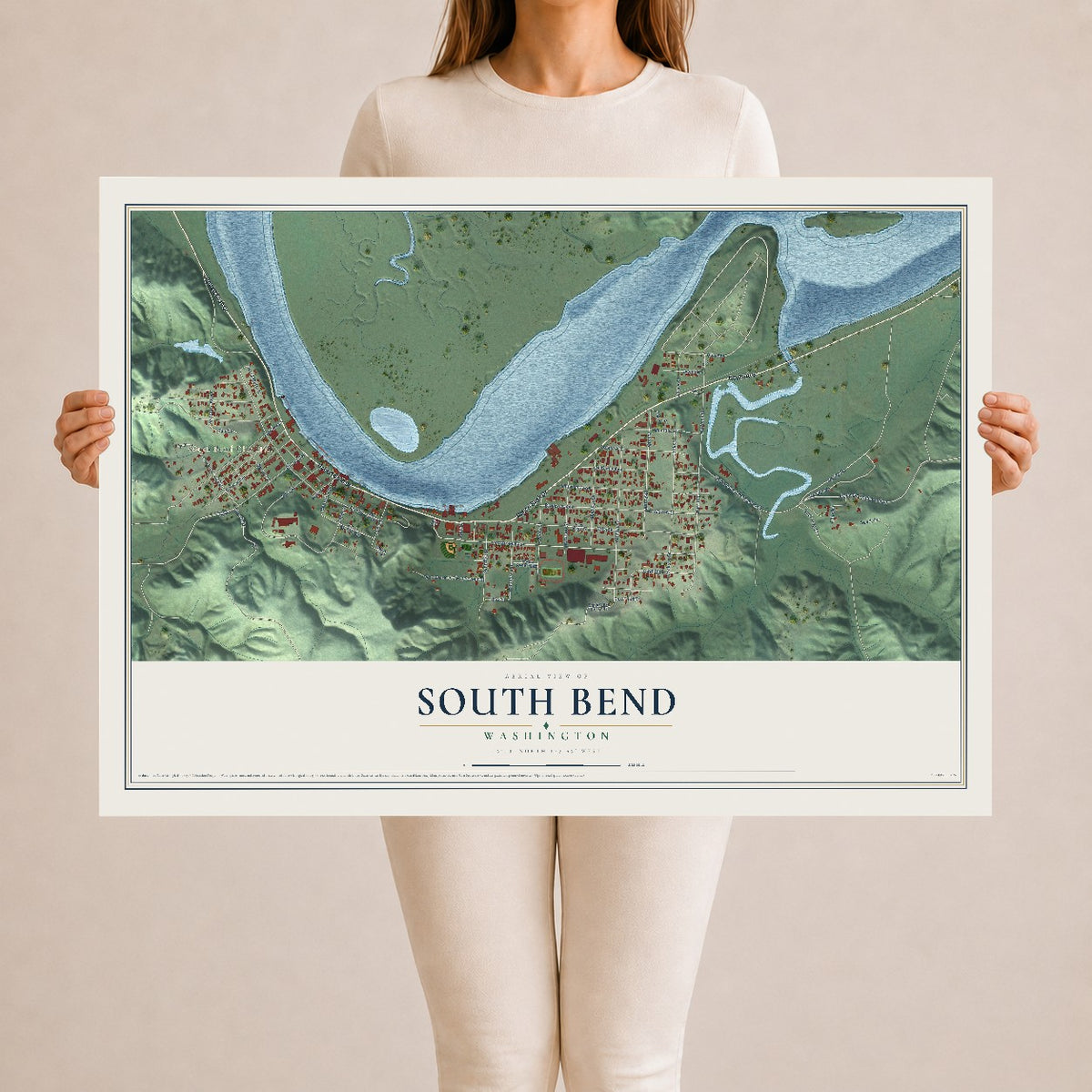 Map of South Bend, Washington, 24 x 36 inch unframed archival matte print